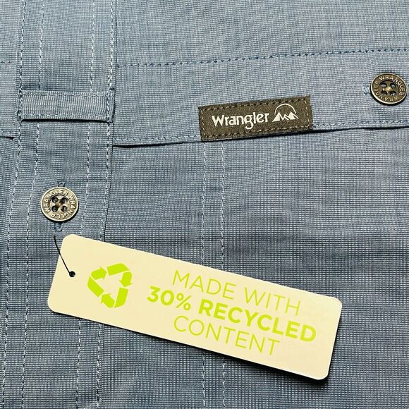 NWT Wrangler Men’s Performance Long Sleeve Button Up Shirt Size 2XL Blue UPF 30 - Picture 5 of 11